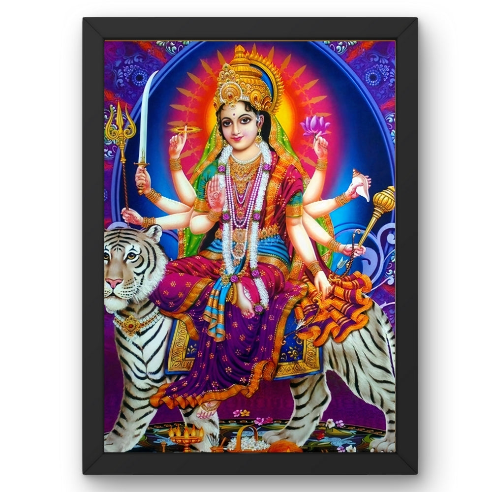 Maa Durga Wall Art – Goddess Durga with Tiger Hindu Goddess Photo Frame