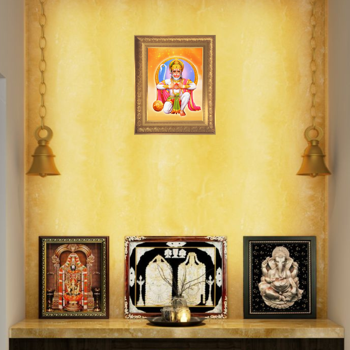 Premium Lord Hanuman Wall Art – Shri Hanuman Hindu God Photo Frame with Ram Darshan