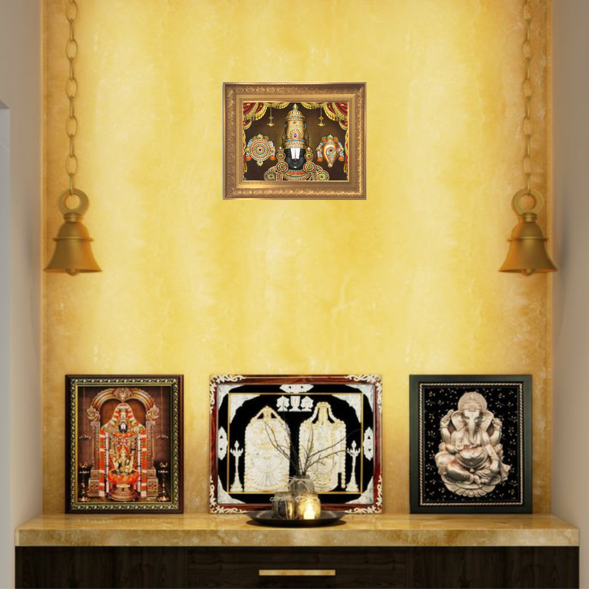 Premium Lord Venkateswara Swamy Wall Art – Tirupati Balaji Hindu God Photo Frame with Sacred Shankha & Chakra