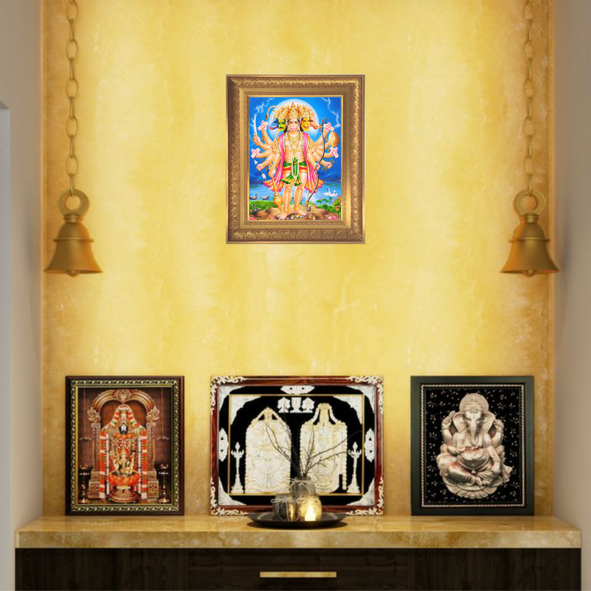 Premium Panchmukhi Hanuman Wall Art – Five-Faced Lord Hanuman Hindu God Photo Frame