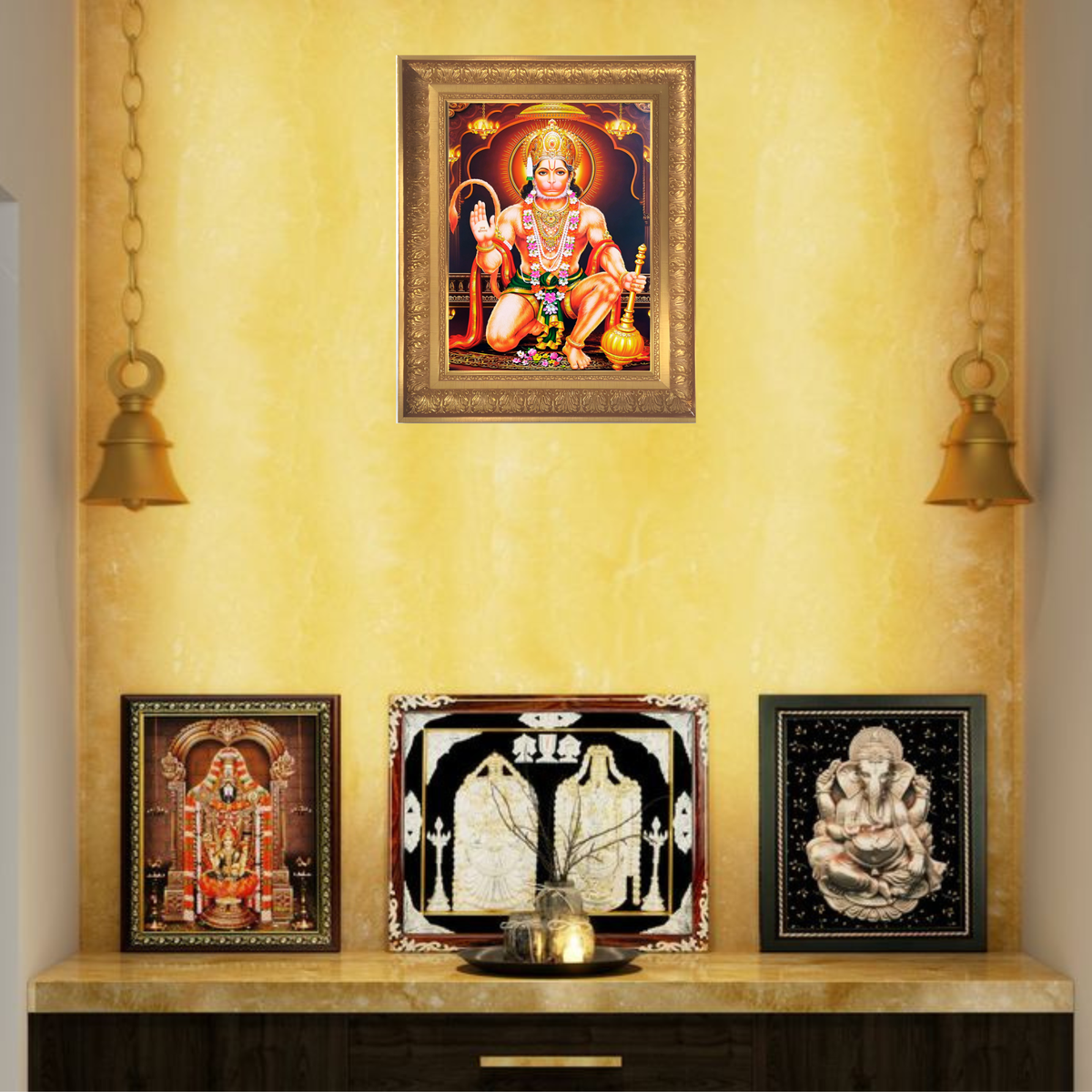 Premium Lord Hanuman Wall Art – Bajrangbali Hindu God Devotional Photo Frame