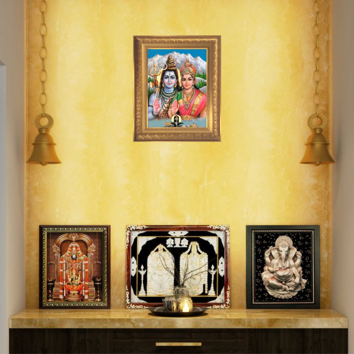 Premium Lord Shiva & Goddess Parvati Wall Art – Hindu God Photo Frame for Home  Puja Room