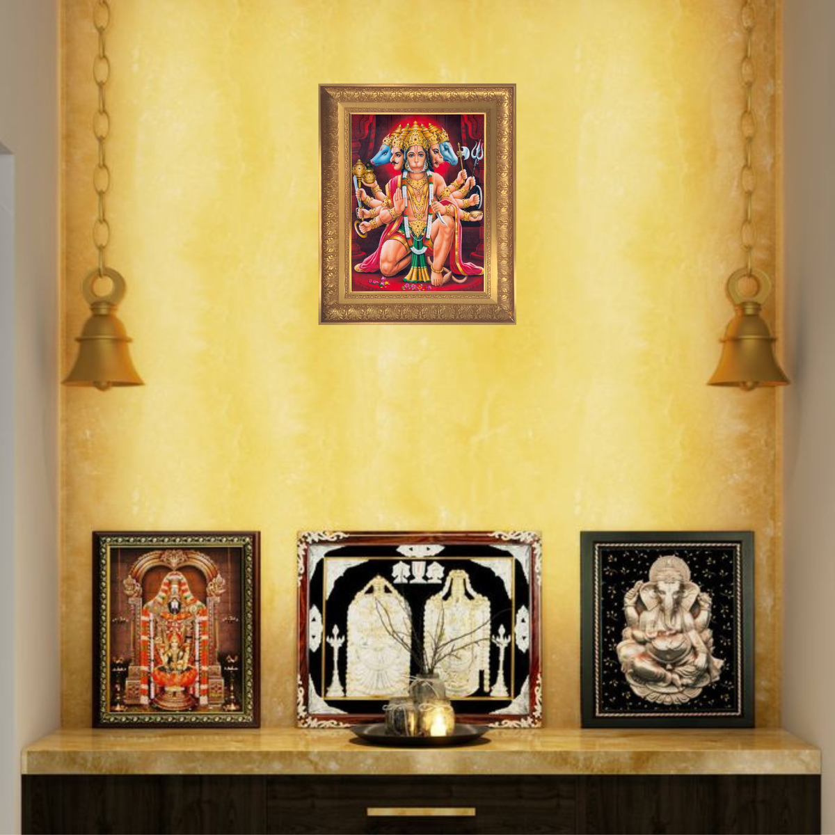 Premium Panchmukhi Hanuman Wall Art – Five-Faced Lord Hanuman Hindu God Photo Frame