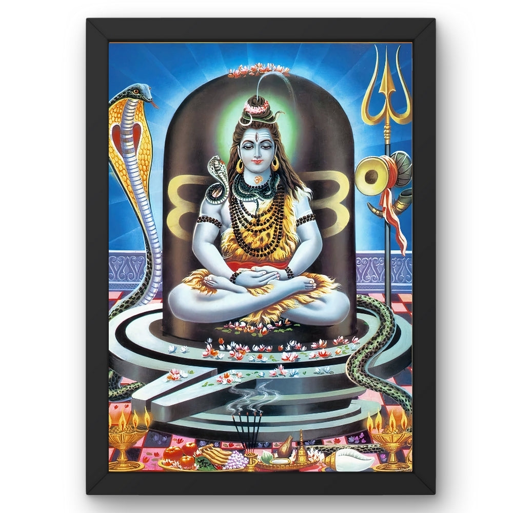 Lord Shiva Meditation Wall Art – Mahadev with Trishul, Damru & Naga Hindu God Photo Frame