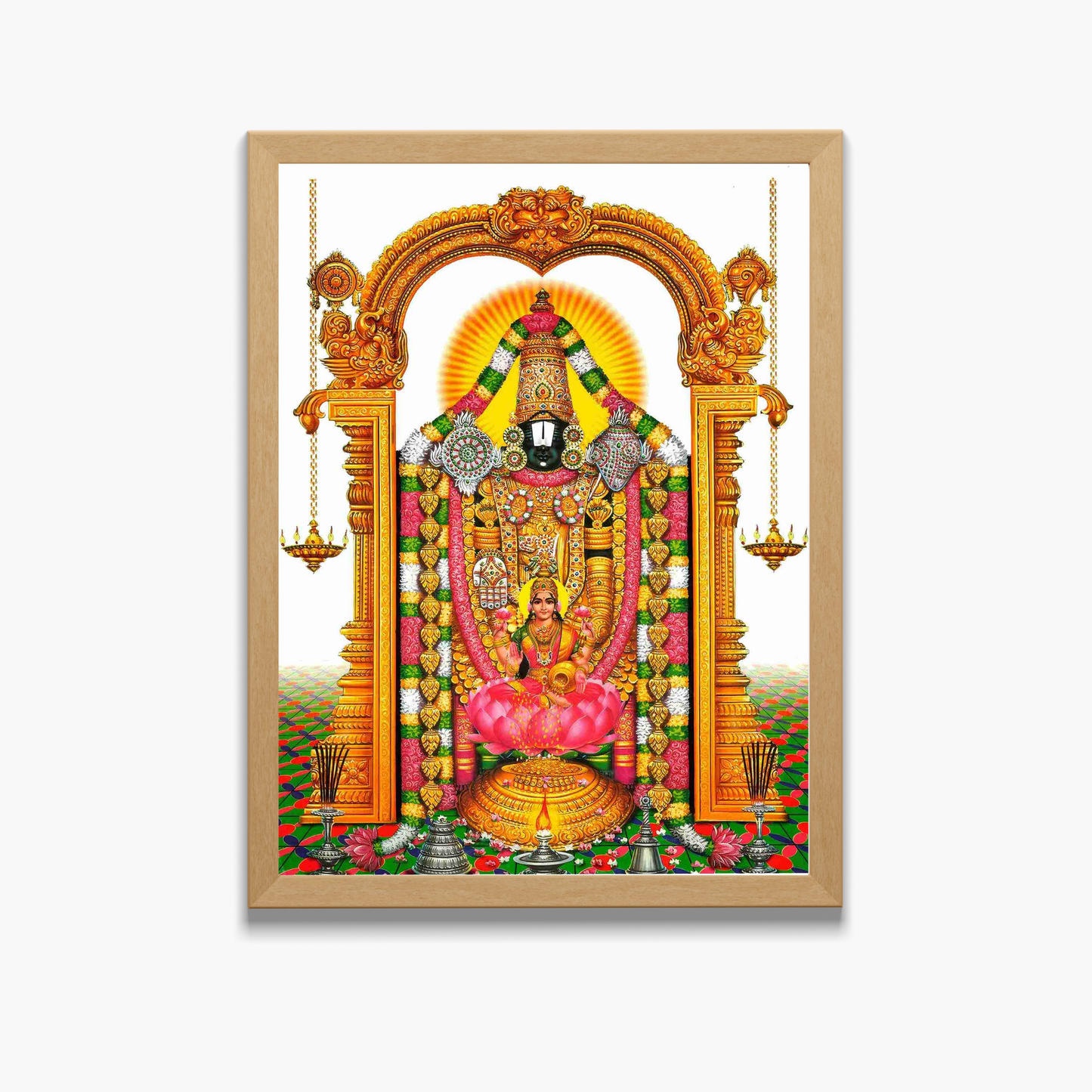 Tirupati Balaji Wall Art – Lord Venkateswara with Goddess Lakshmi Hindu God Photo Frame