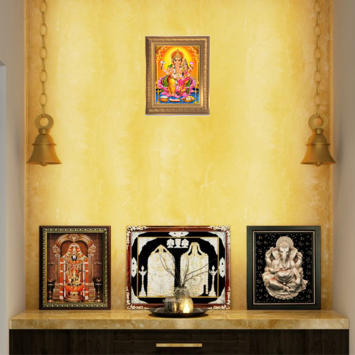Premium Ganesha Lakshmi Wall Art – Lord Ganesha with Goddess Siddhi Hindu God Photo Frame