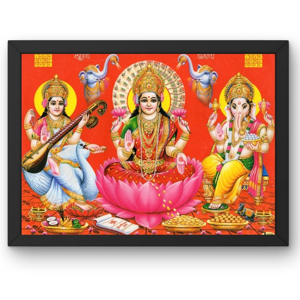 Lord Ganapthi sarswathi Laxmi wall art- Goddess Laxmi saraswathi with Ganapathi phot frame