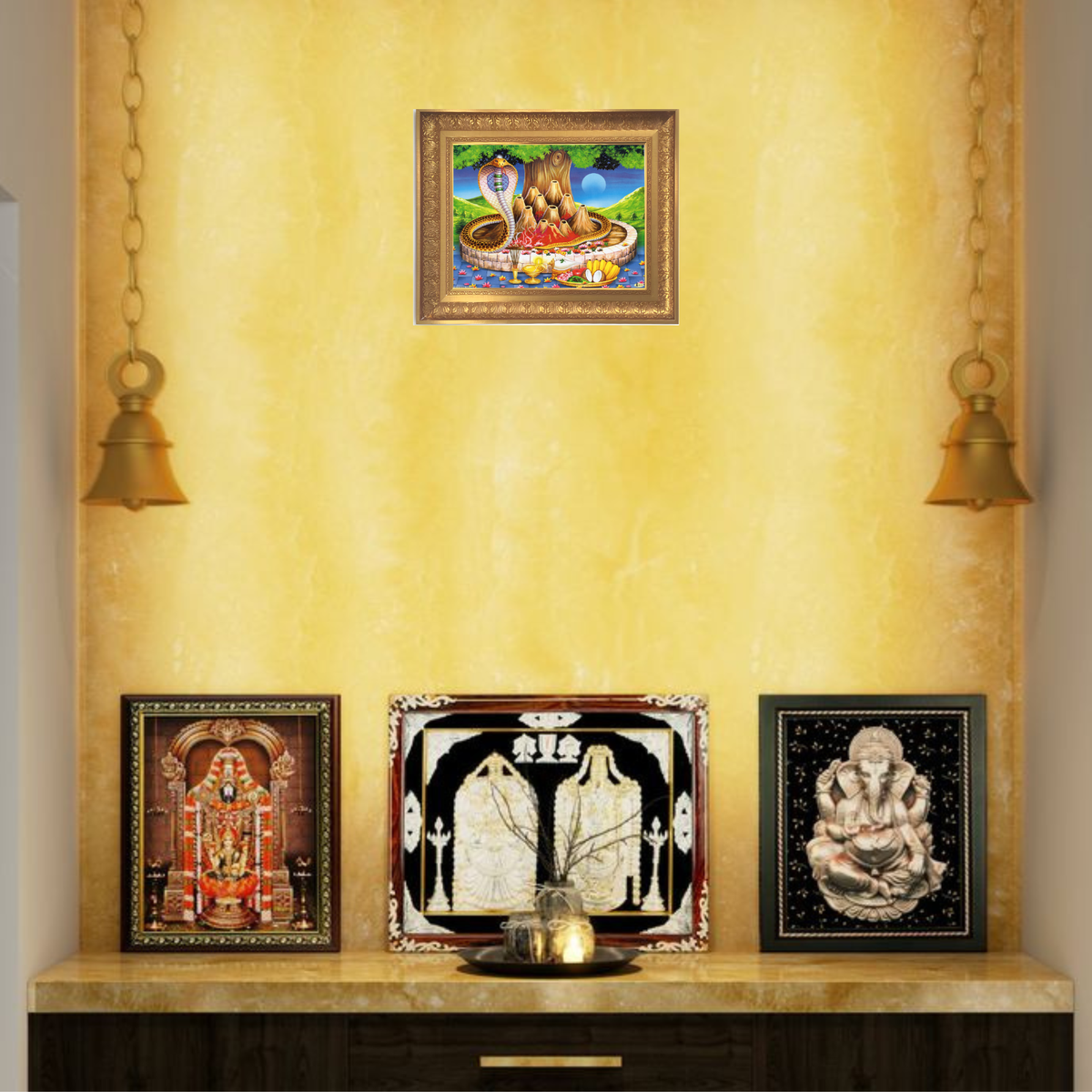 Premium Naga Devatha Wall Art – Hindu Serpent God Nag Devta Religious Photo Frame