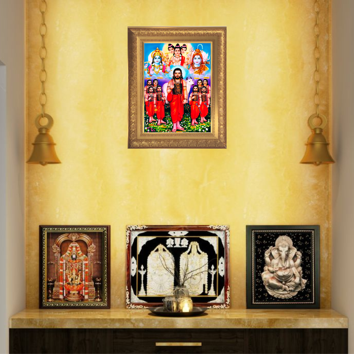 Premium Navnath Maharaj Wall Art – Hindu God with Divine Trinity Photo Frame