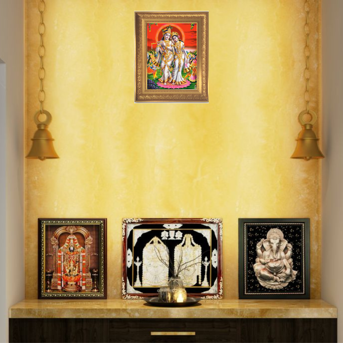 Premium Radha Krishna Wall Art – Lord Krishna Playing Flute with Goddess Radha Hindu Divine Couple Photo