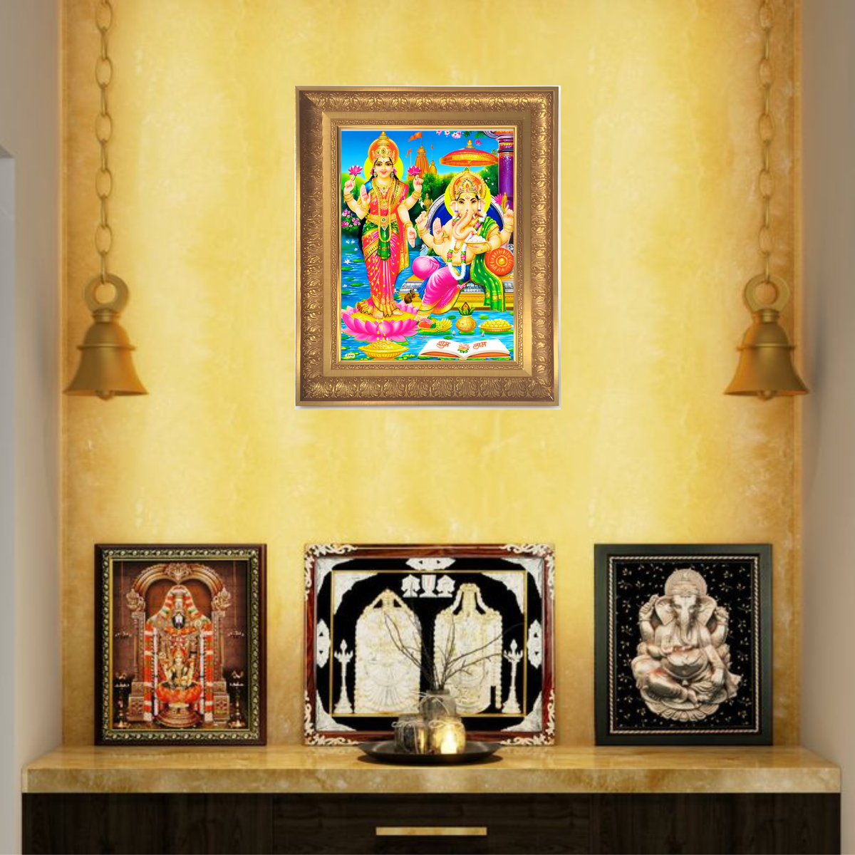 Premium Lakshmi Ganesha Wall Art – Goddess Lakshmi & Lord Ganesha Hindu God Photo Frame