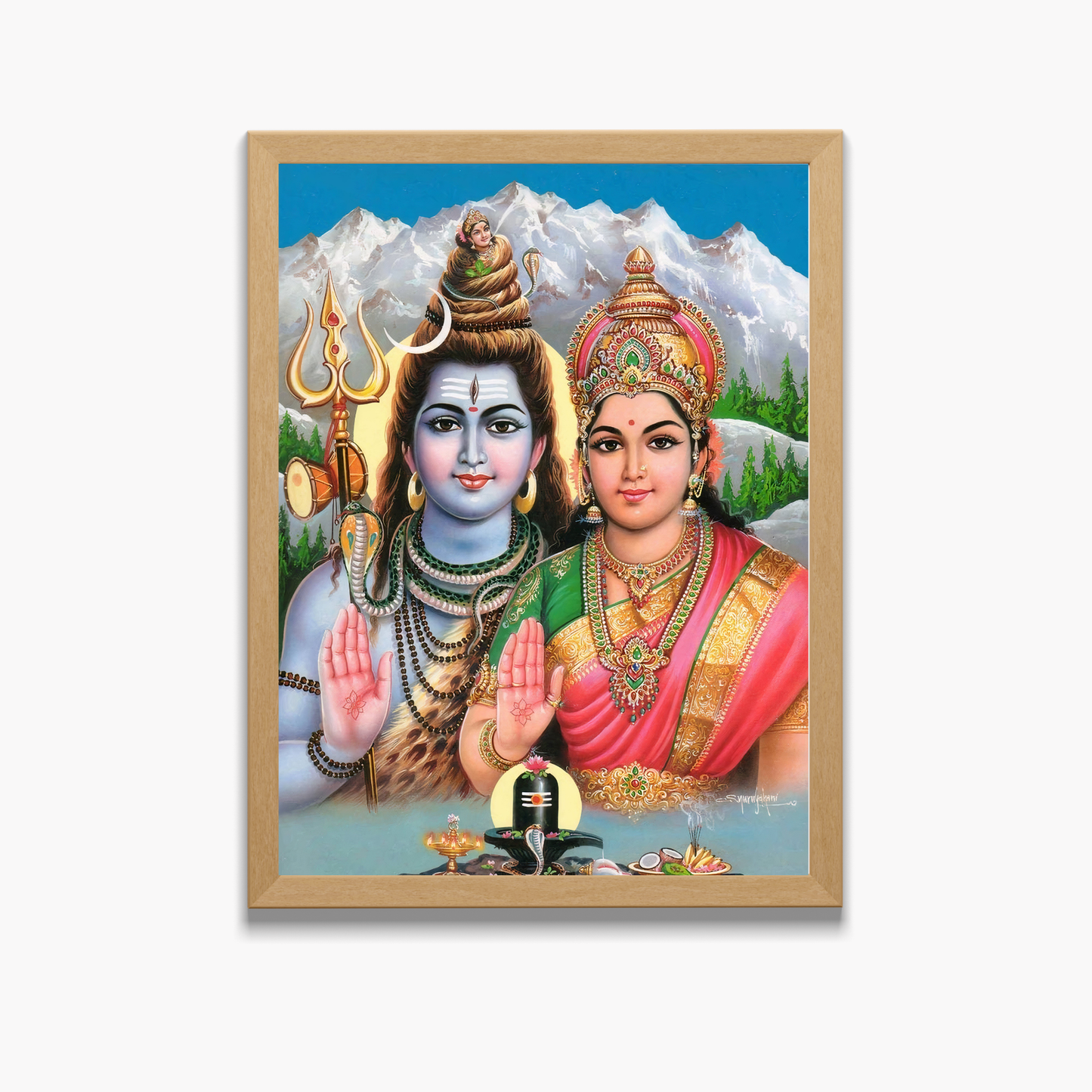 Lord Shiva & Goddess Parvati Wall Art – Hindu God Photo Frame for Home & Puja Room