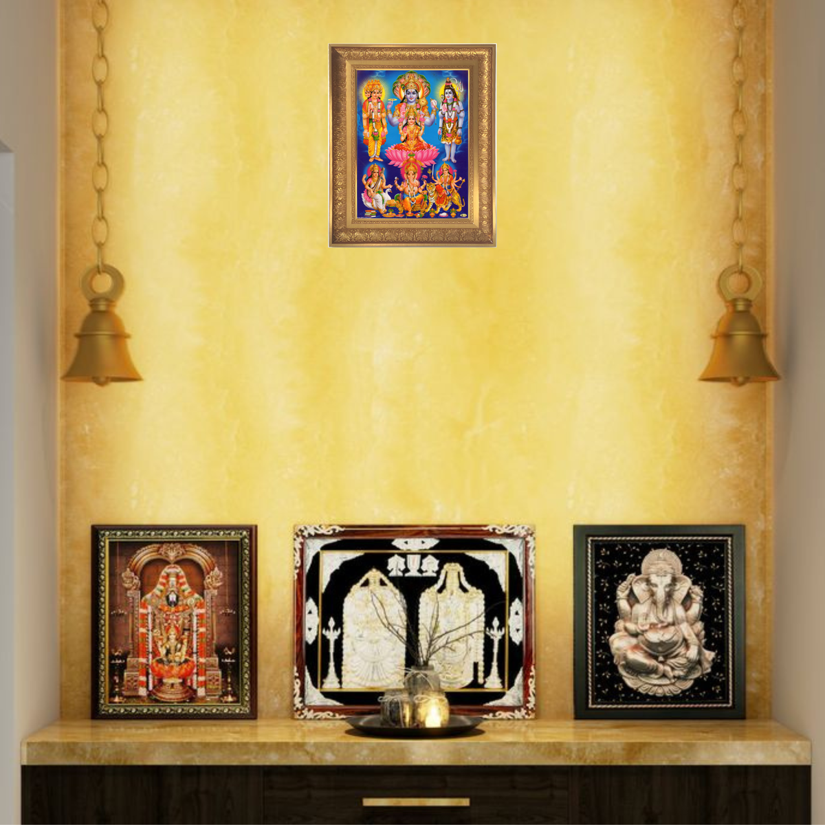 Premium Hindu Gods Wall Art – Lord Vishnu, Lakshmi, Shiva, Brahma, Ganesha and Durga Hindu Deities Photo Frame