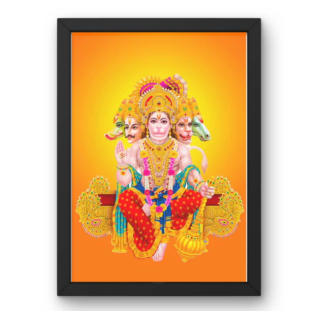 Panchmukhi Hanuman Wall Art – Five-Faced Lord Hanuman Hindu God Framed Photo