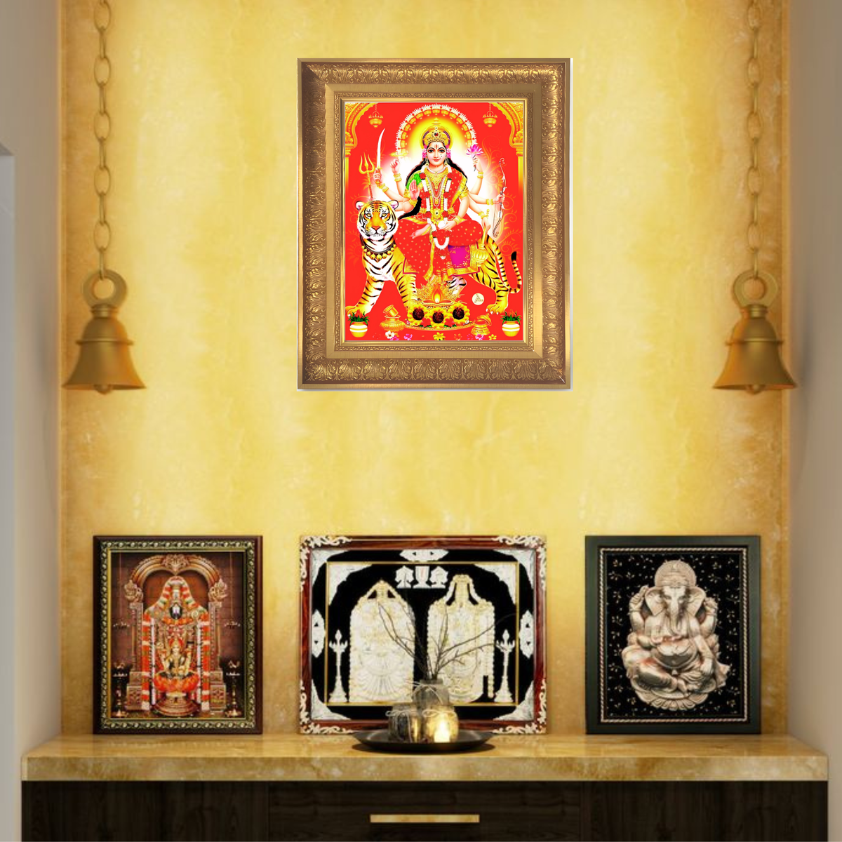 Premium Goddess Durga Wall Art – Maa Durga with Tiger Hindu Goddess Photo Frame