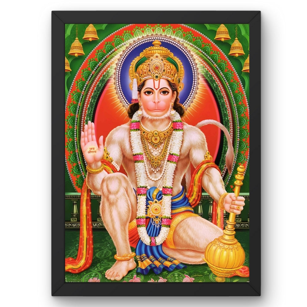 Lord Hanuman Wall Art – Seated Lord Hanuman with Gada Hindu God Photo Frame