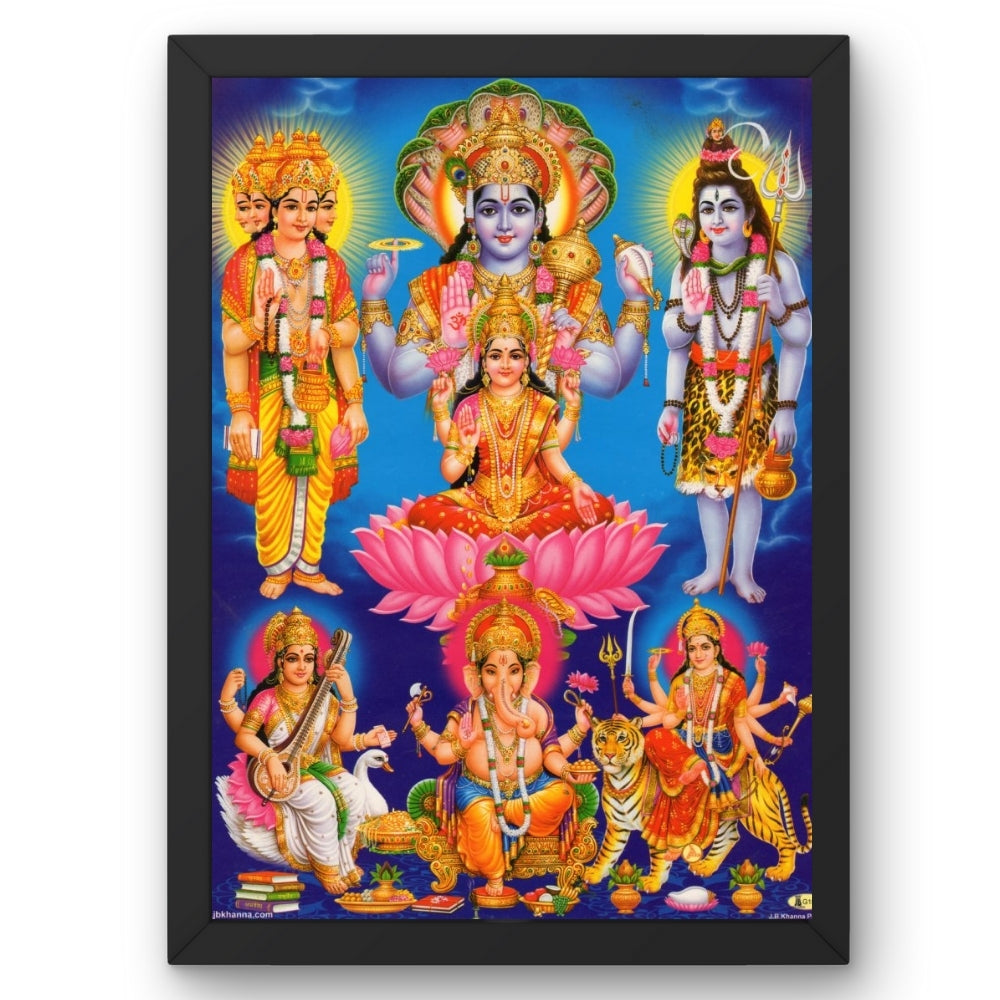 Hindu Gods Wall Art – Lord Vishnu, Goddess Lakshmi, Lord Shiva & Divine Deities Photo Frame