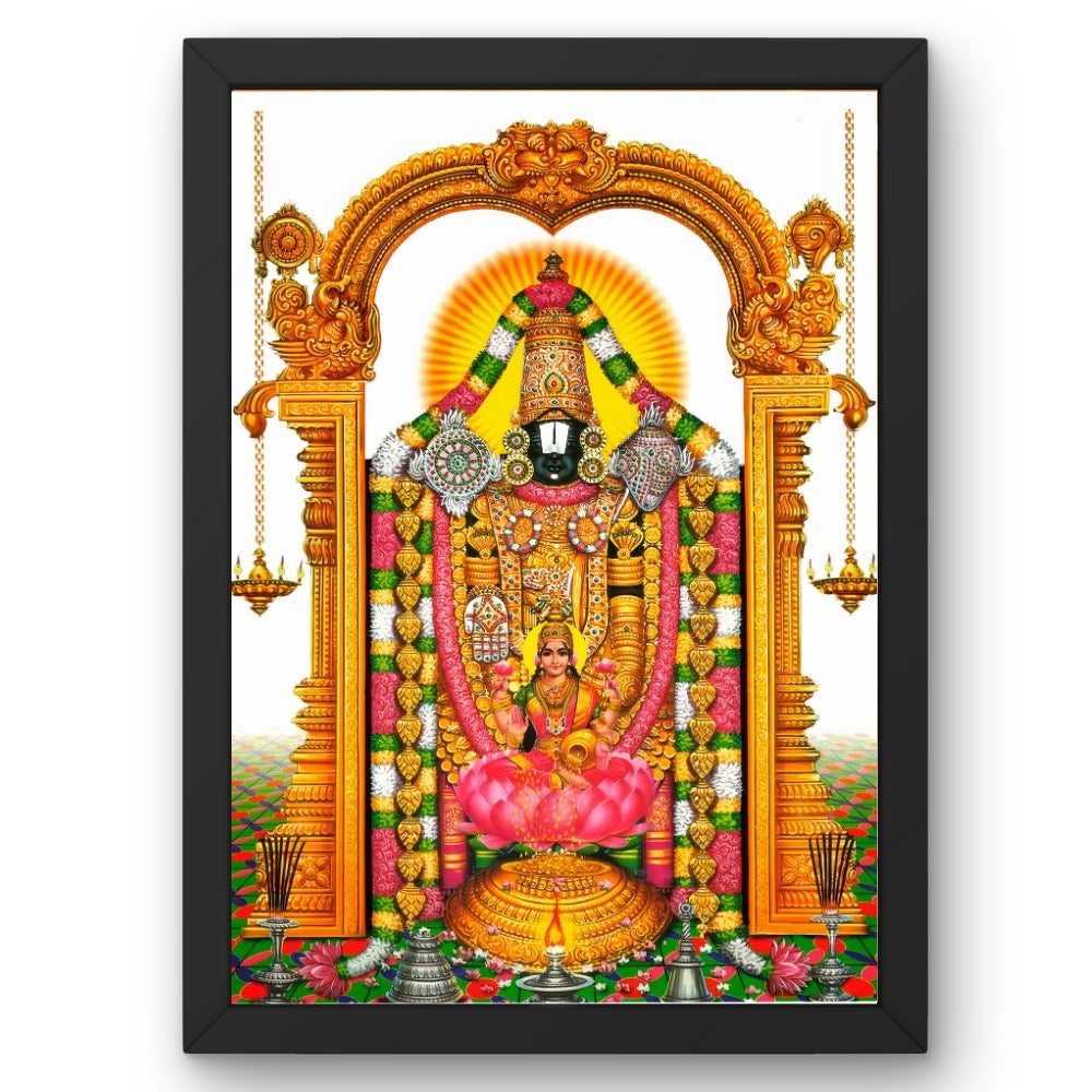 Tirupati Balaji Wall Art – Lord Venkateswara with Goddess Lakshmi Hindu God Photo Frame