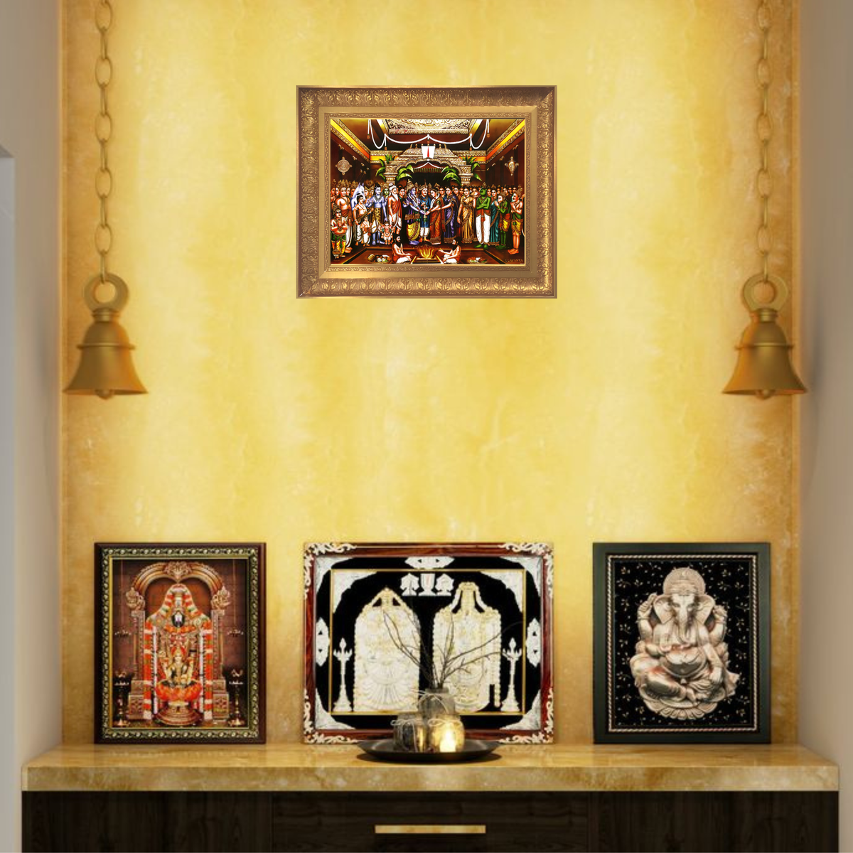 Premium Venkateswara Padmavathi Kalyanam Wall Art – Lord Venkateswara & Goddess Padmavathi Hindu God Photo Frame