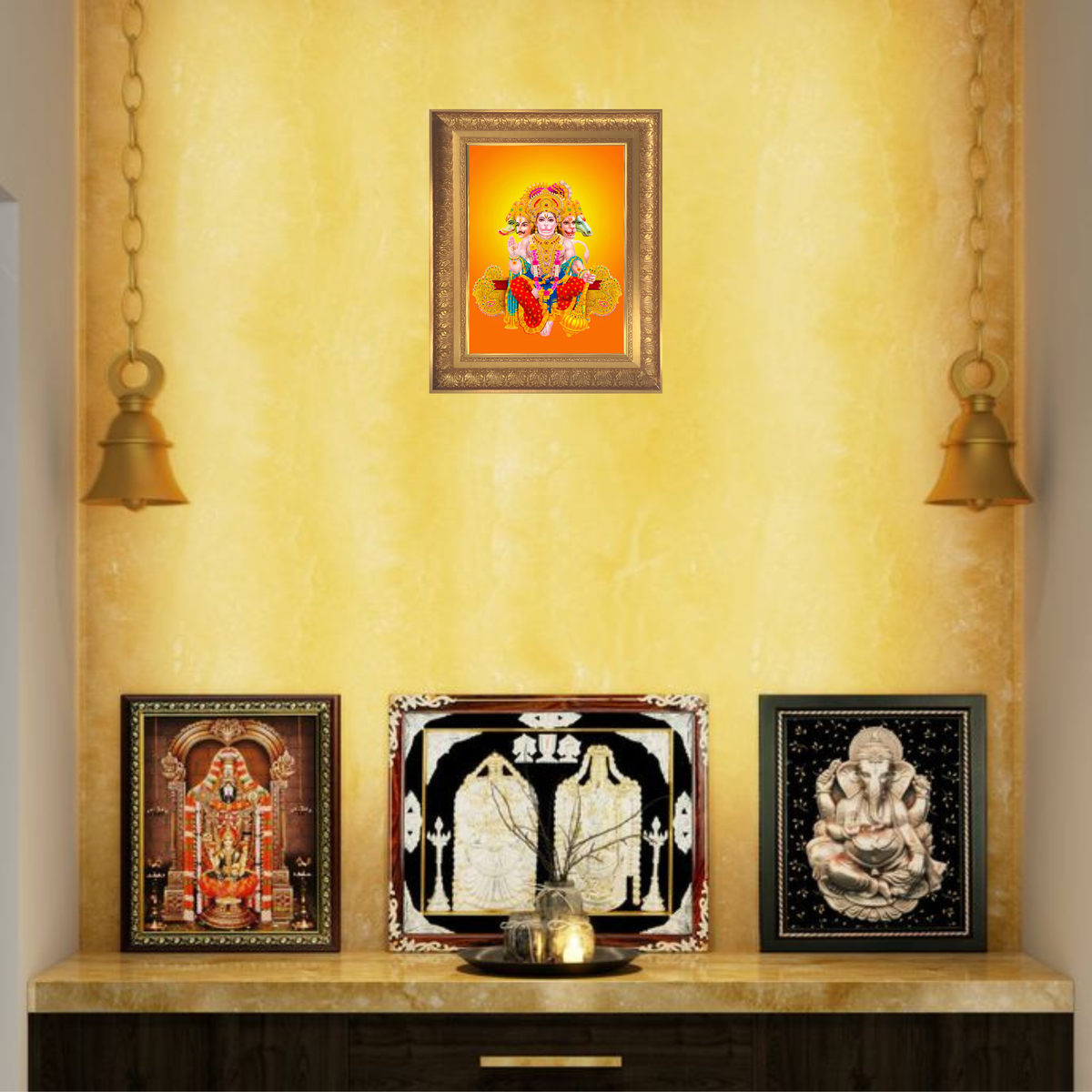 Premium Panchmukhi Hanuman Wall Art – Five-Faced Lord Hanuman Hindu God Photo Frame | Spiritual Home Décor