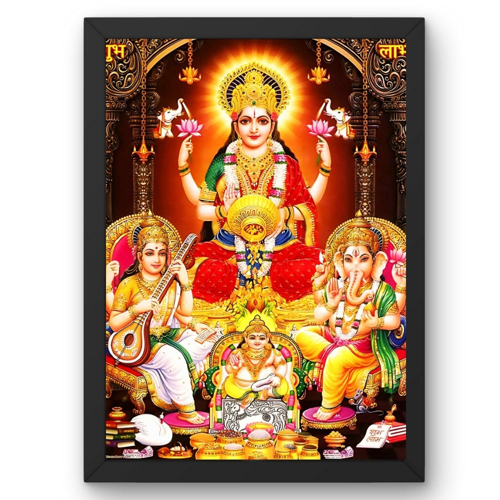 Lord kubera with laxmi saraswathi ganapathi wall art- Goddess laxmi ,saraswathi ganapathi and kubera god frame