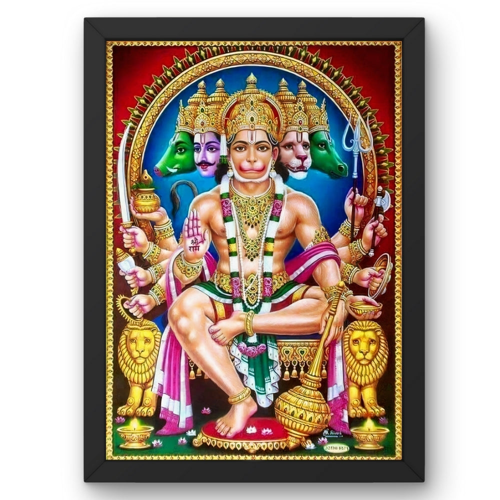 Lord Panchamukha Hanuman Wall Art - Panchamukha Hanuman Hindu God Photo Frame