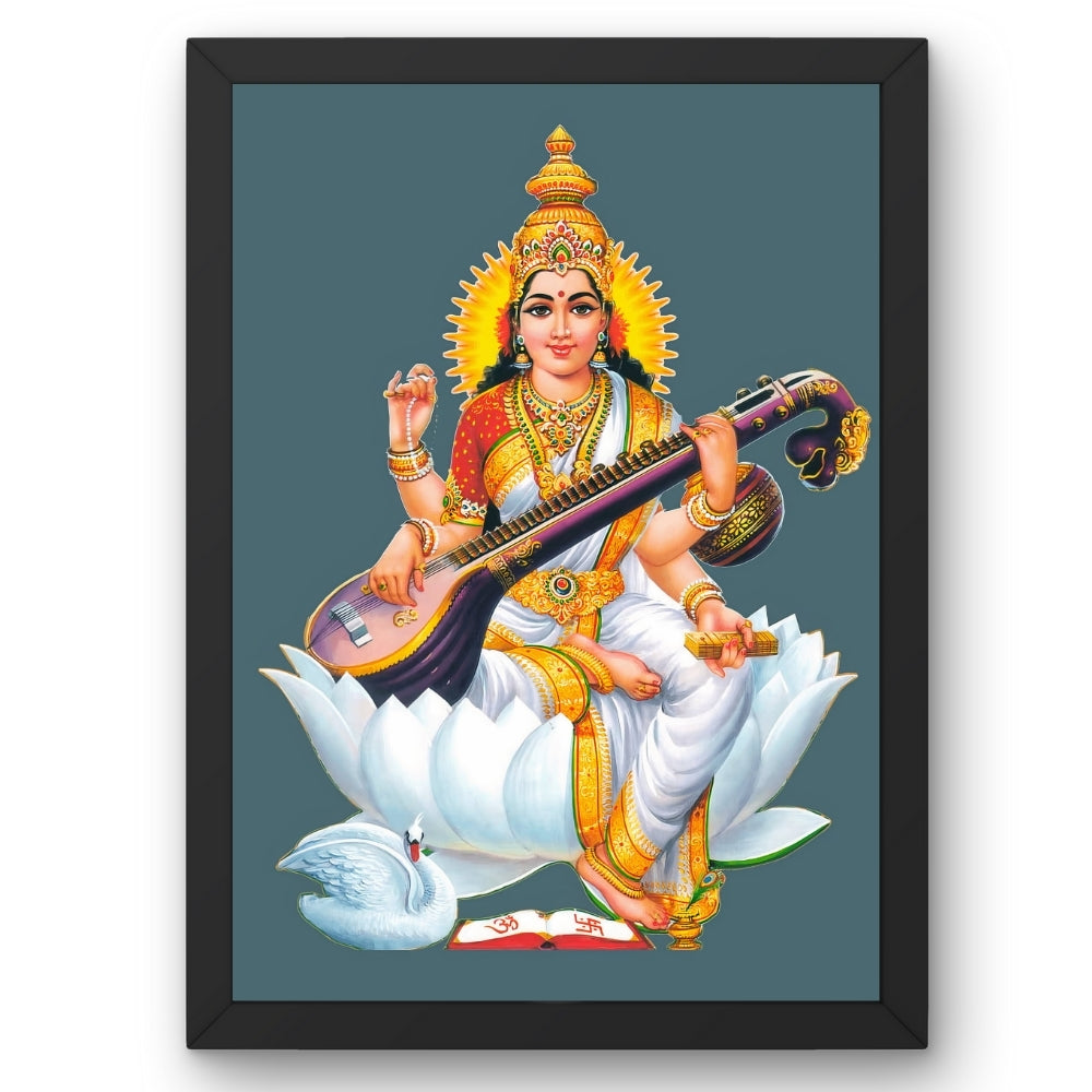 Goddess Saraswati Wall Art – Maa Saraswati with Veena Hindu Goddess Photo Frame
