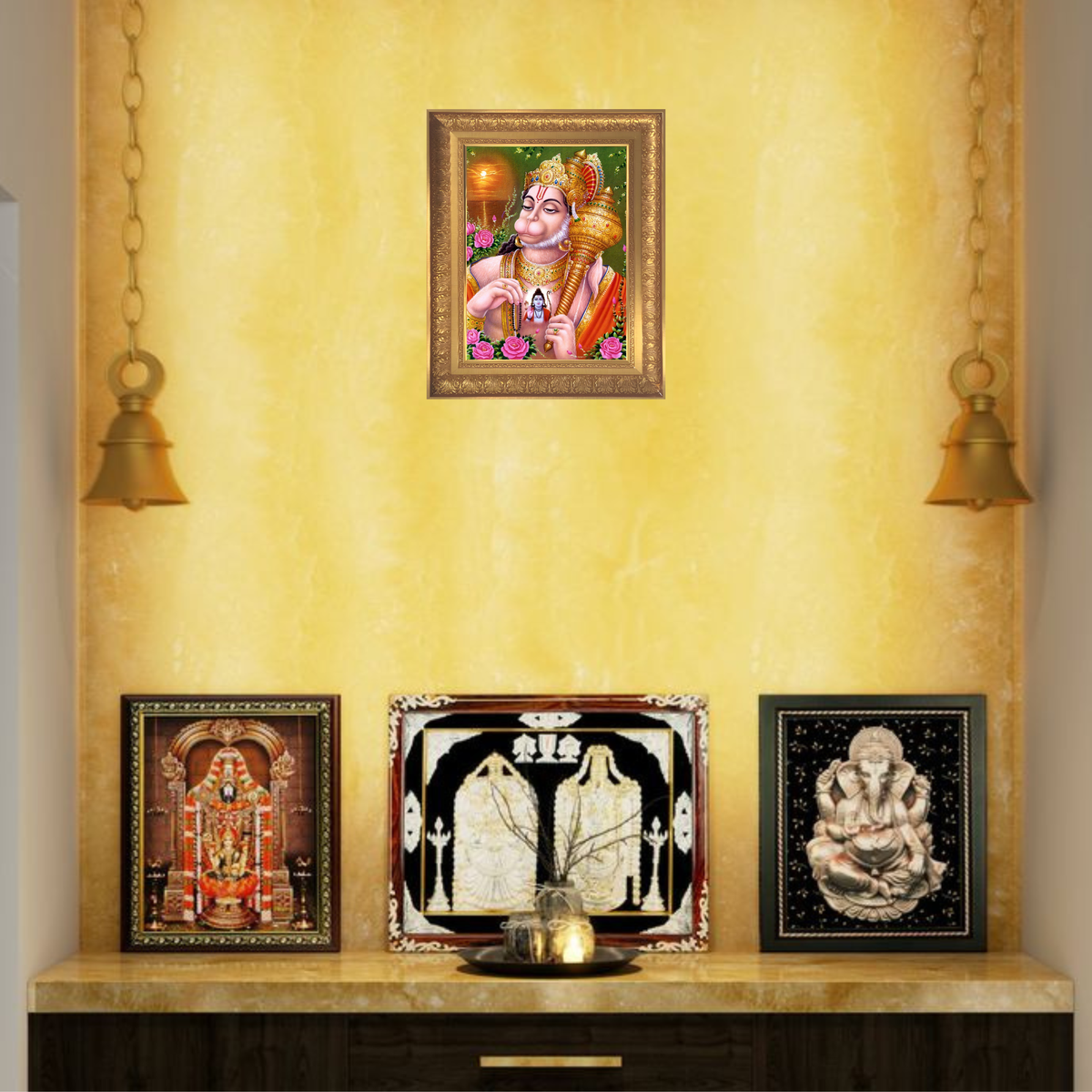 Premium Lord Hanuman Wall Art – Hanuman with Lord Rama Devotional Hindu God Photo Frame