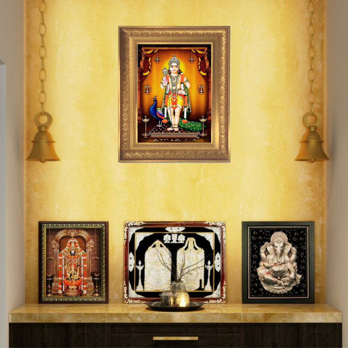 Premium Lord Murugan Wall Art – Lord Kartikeya Subramanya Swamy Hindu God Photo Frame