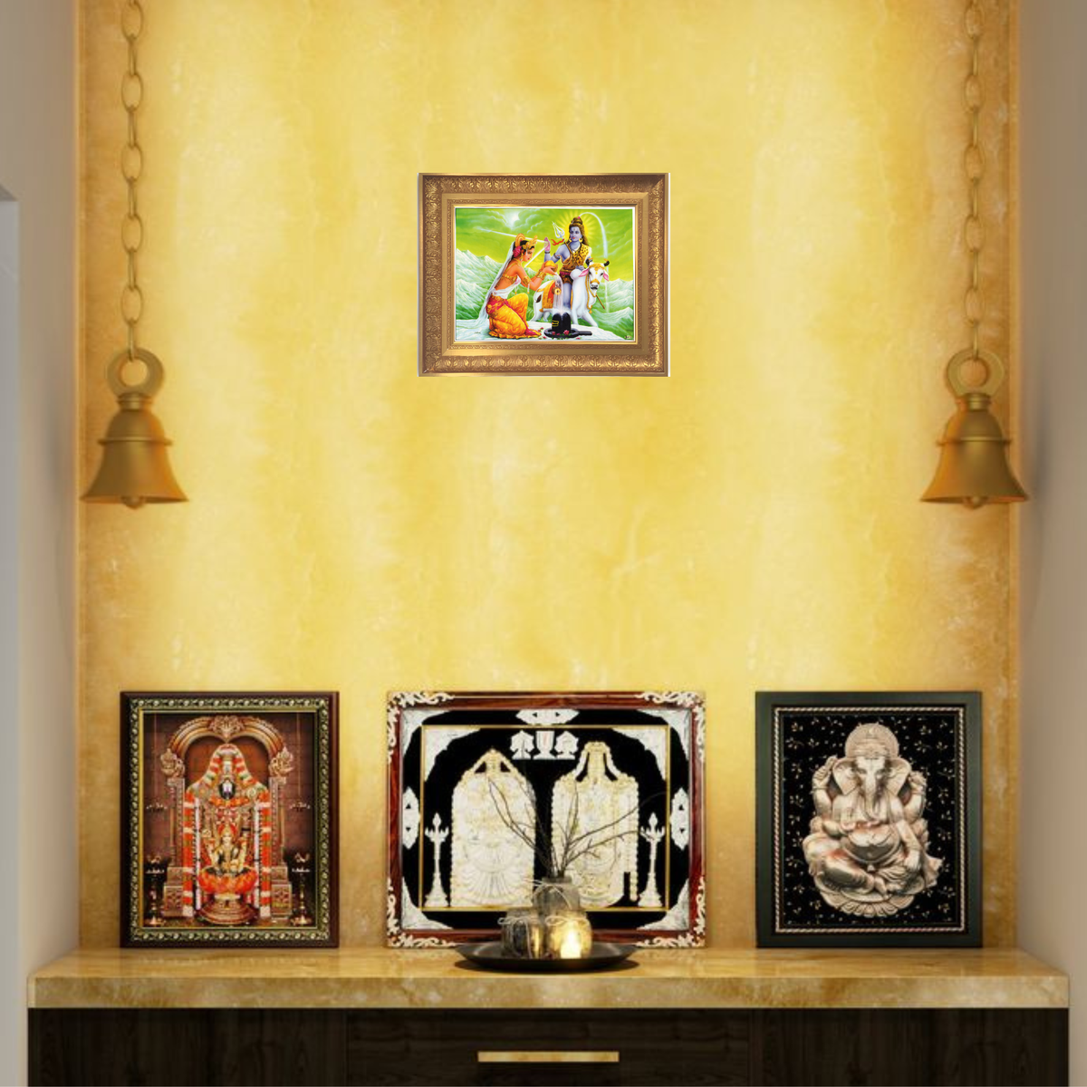 Premium Lord Shiva & Parvati Wall Art – Mahadev Shivling Puja Hindu God Photo Frame