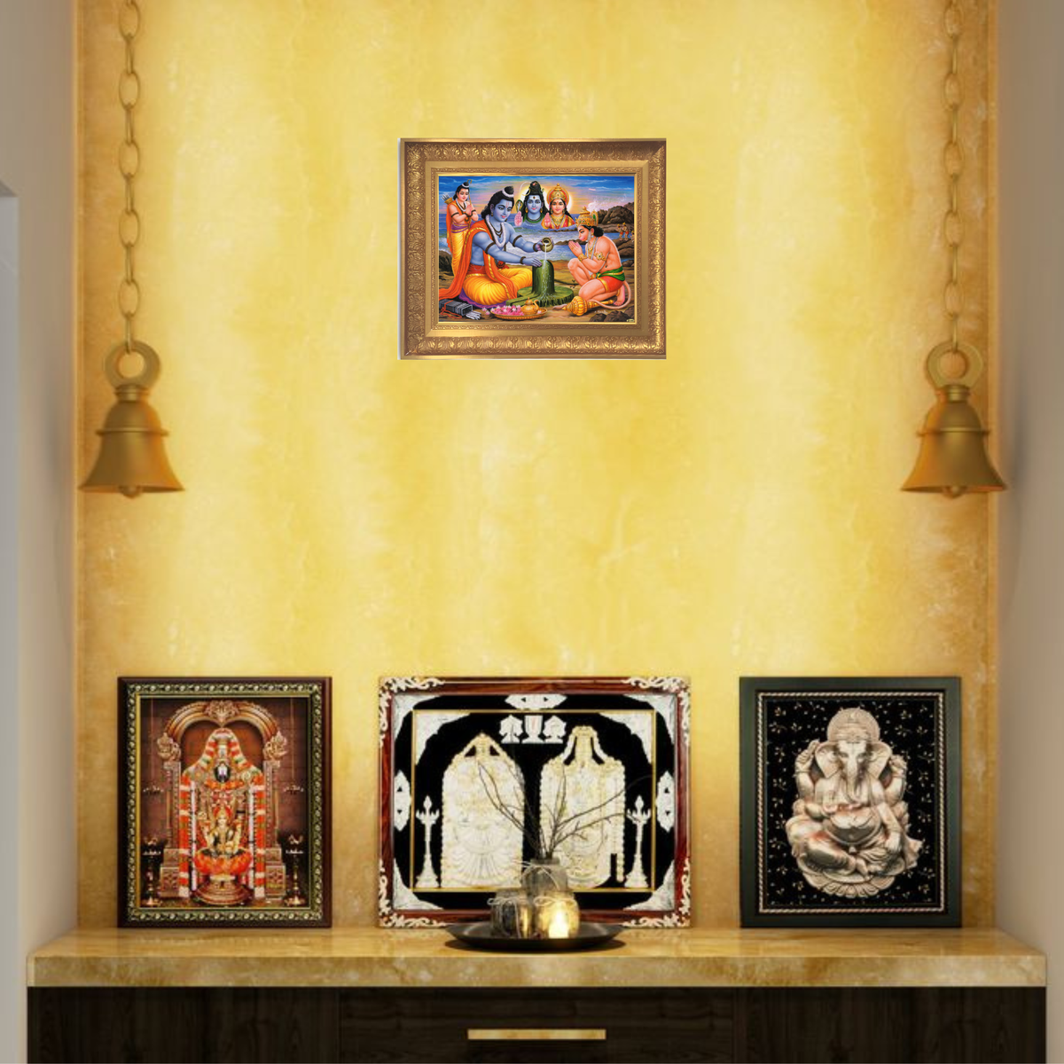 Premium Lord Shiva with Lord Hanuman Wall Art – Shiva Lingam and Hanuman Hindu God Photo Frame