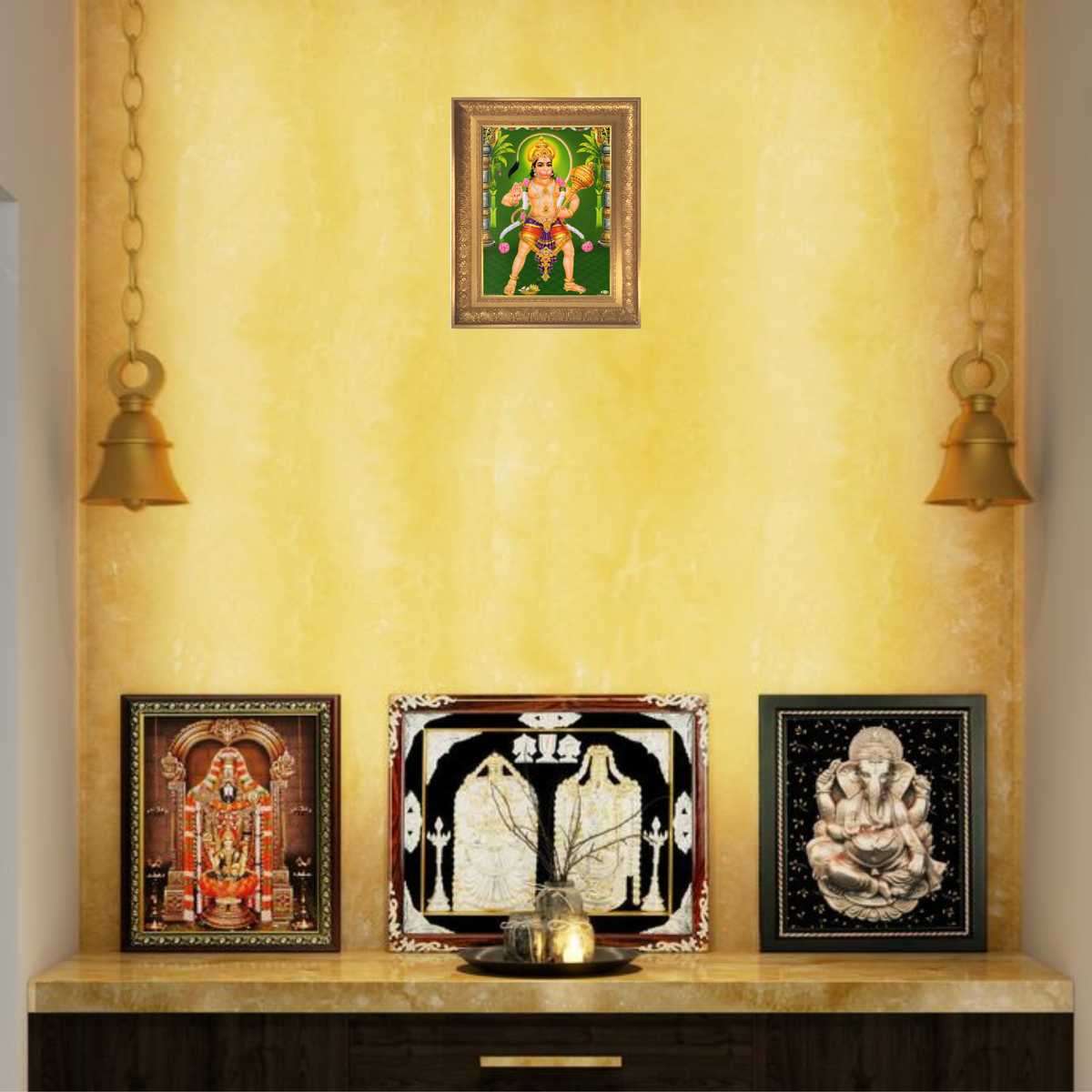 Premium Hanuman Wall Art – Lord Hanuman with Gada Hindu God Photo Frame