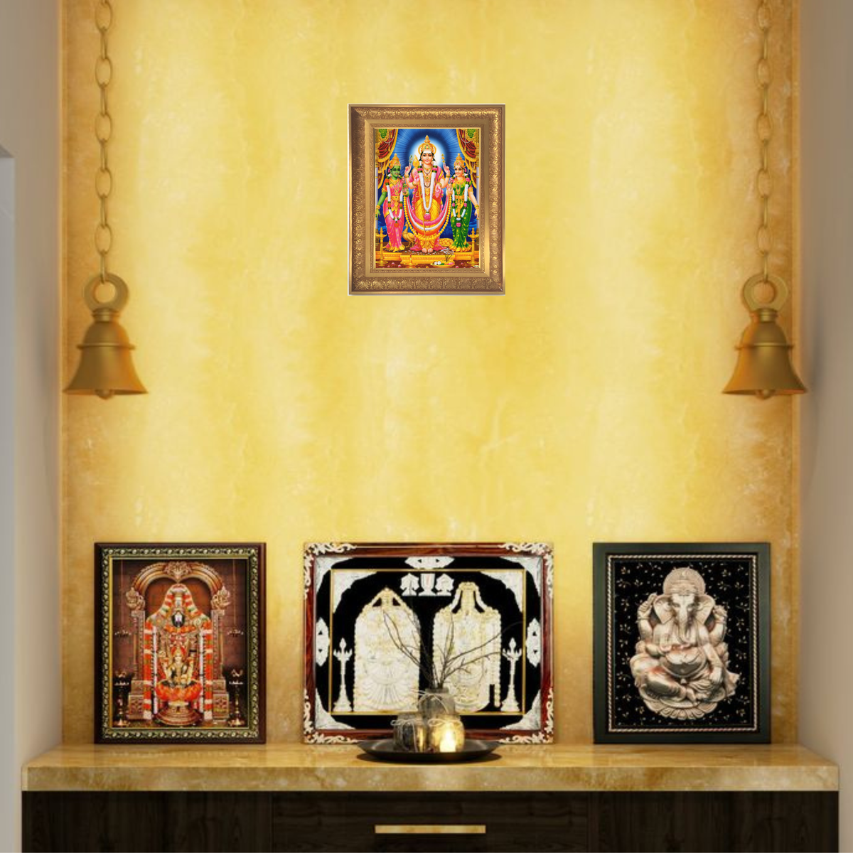 Premium Lord Murugan Wall Art – Subramanya Swamy with Valli and Devasena Hindu God Photo Frame