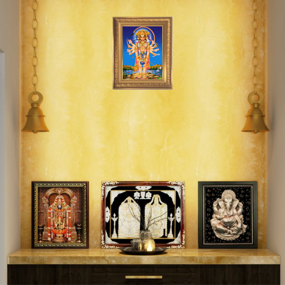 Premium Panchmukhi Hanuman Wall Art – Five-Faced Lord Hanuman Hindu God Photo Frame