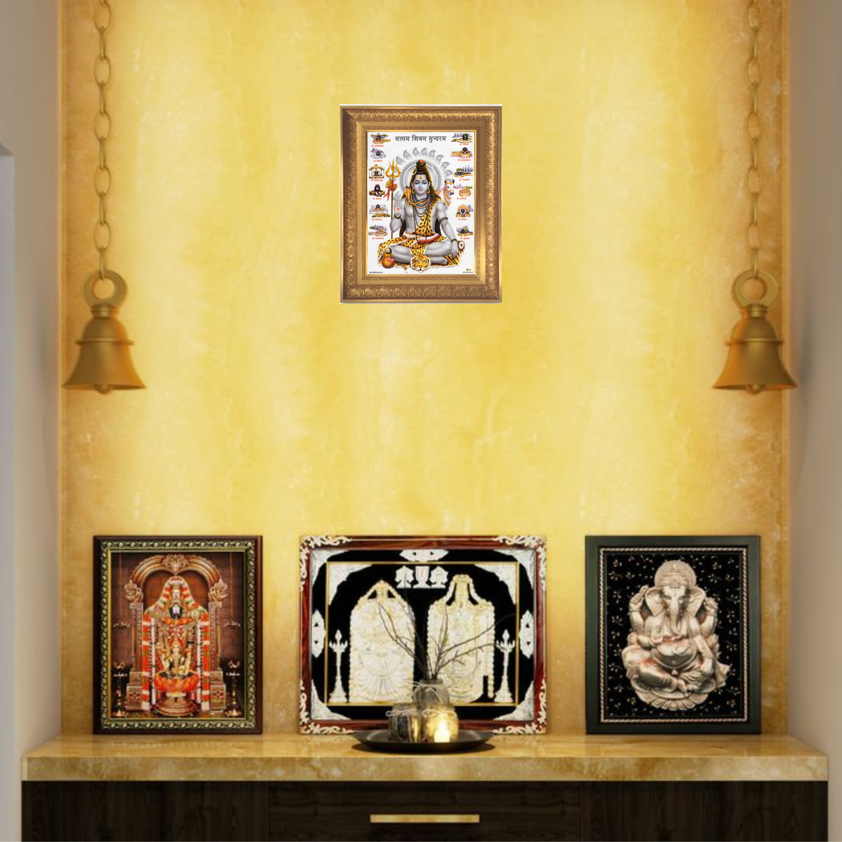 Premium Lord Shiva 12 Jyotirlinga Wall Art – Mahadev Hindu God Religious Photo Frame