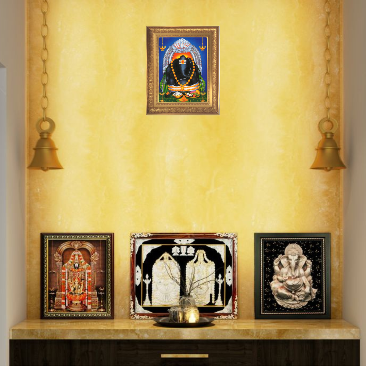 Premium Lord Ganesha Wall Art – Maha Ganapati with Modak and Mouse Hindu God Photo Frame