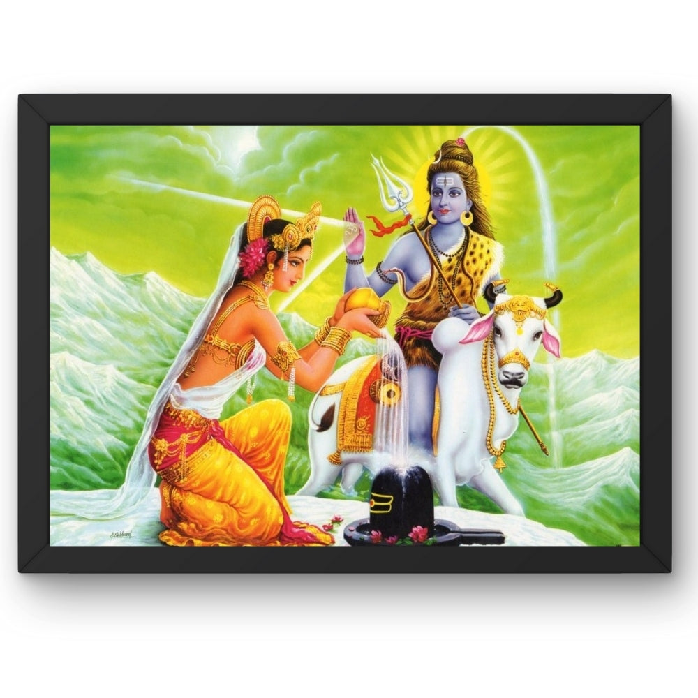 Lord Shiva with parwathi wall art- Goddess Parwathi with shiva and cow photo frame