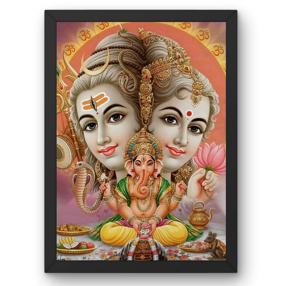 Lord shiva goddess parwathi wall art-shiva with maa parwathi and vinayaka god frame