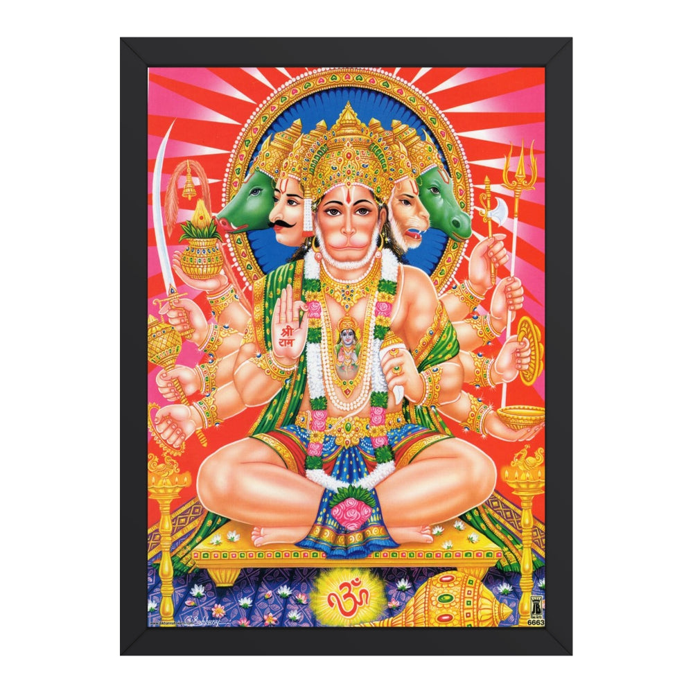 Panchmukhi Hanuman Wall Art – Five-Faced Lord Hanuman Hindu God Framed Photo