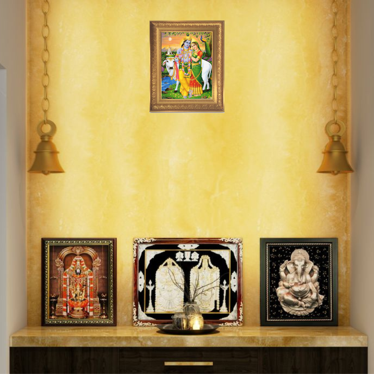 Premium Radha Krishna Wall Art – Lord Krishna and Radha Hindu God Devotional Photo Frame