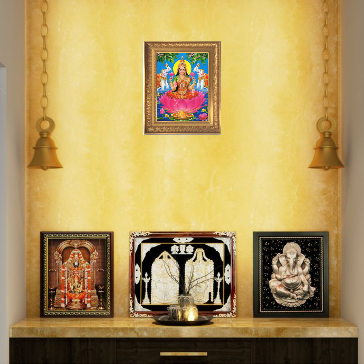 Premium Gaja Lakshmi Wall Art – Goddess Lakshmi with Elephants Hindu Goddess Photo Frame