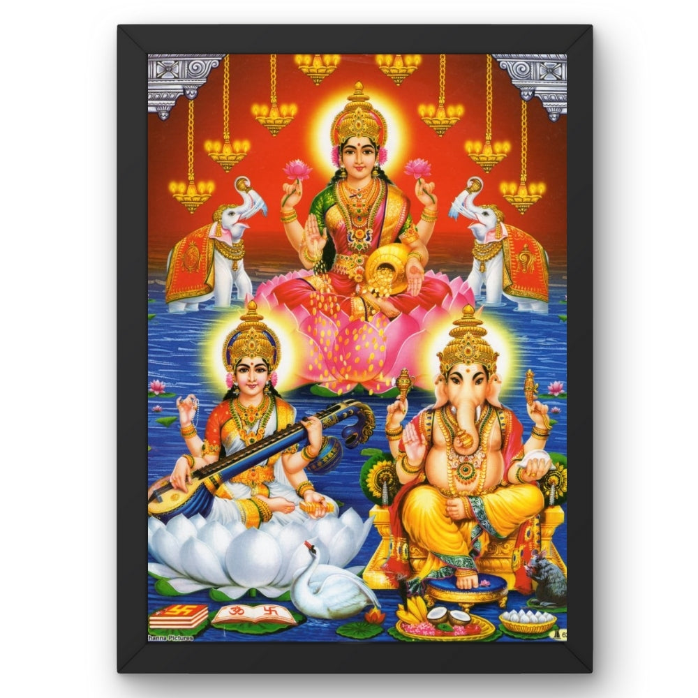 Lakshmi Saraswati Ganesha Wall Art – Goddess Lakshmi, Saraswati & Lord Ganesha Hindu God Photo Frame