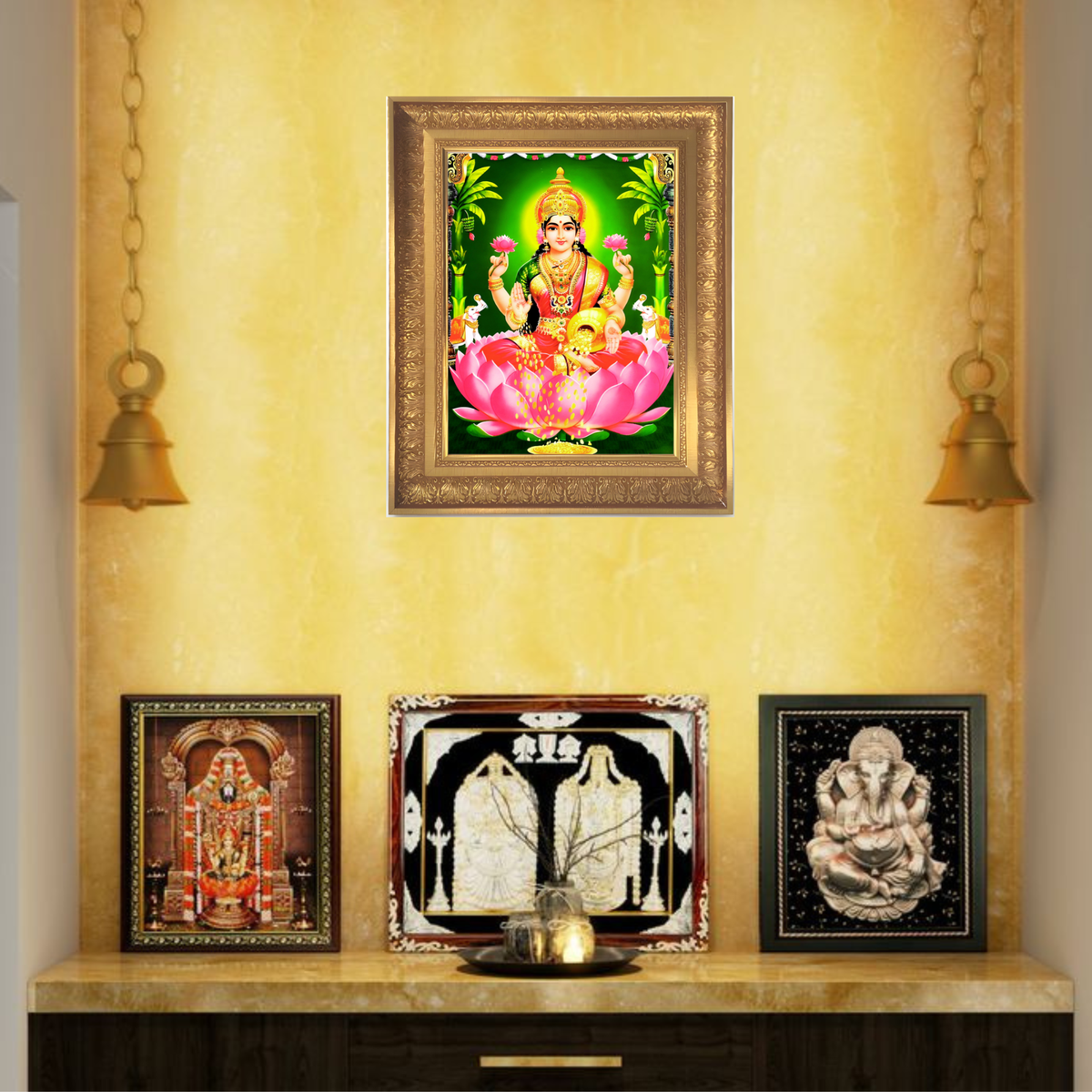 Premium Goddess Lakshmi Wall Art – Maa Lakshmi with Elephants Hindu Goddess Photo Frame