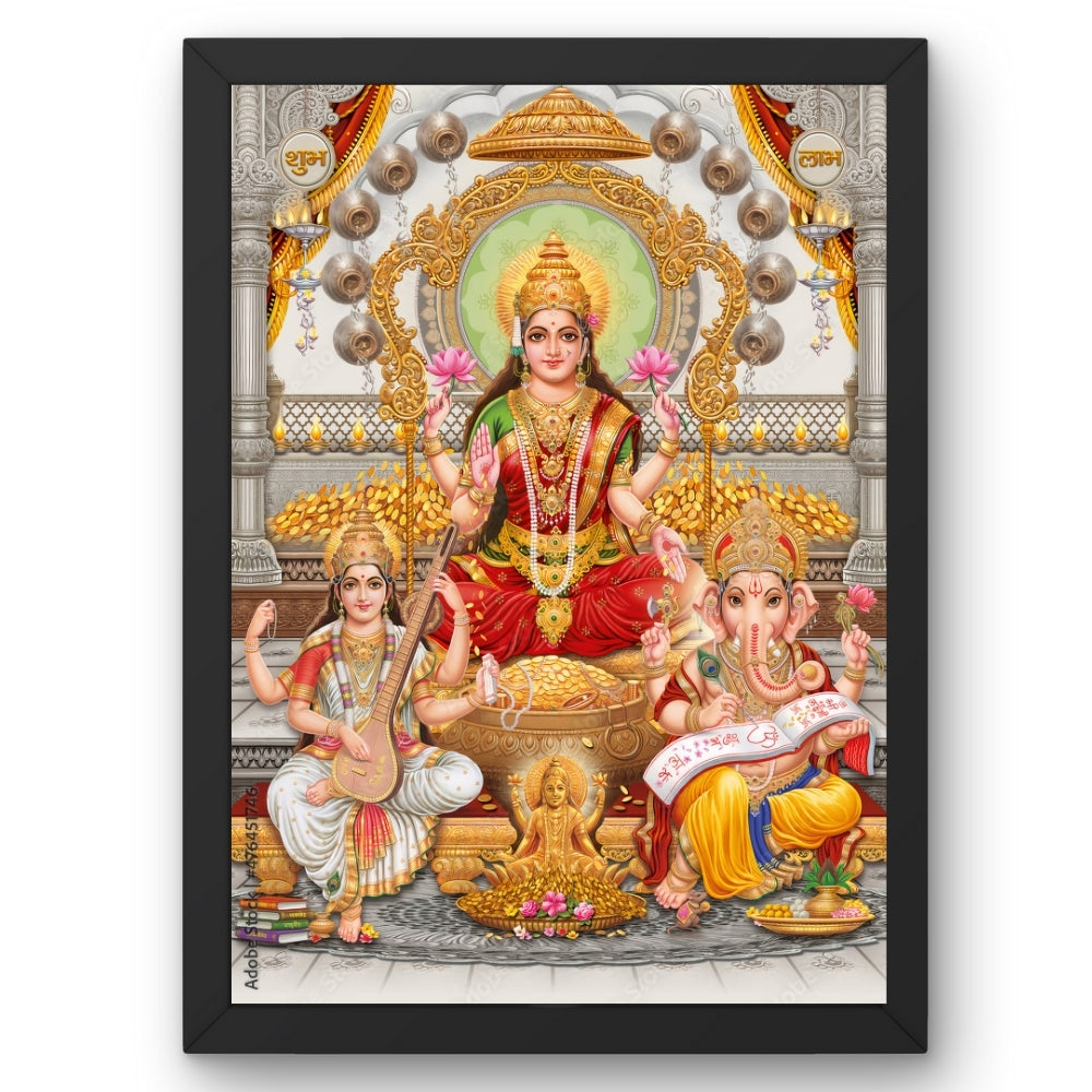 Lakshmi Ganesha Saraswati Wall Art – Hindu Goddess Lakshmi, Lord Ganesha & Goddess Saraswati Photo Frame