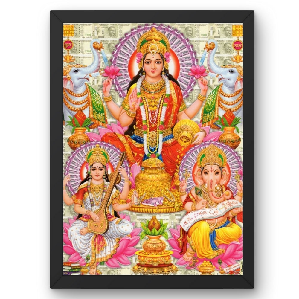 Lakshmi Ganesha Saraswati Wall Art – Hindu Goddess Lakshmi, Lord Ganesha & Goddess Saraswati Photo Frame