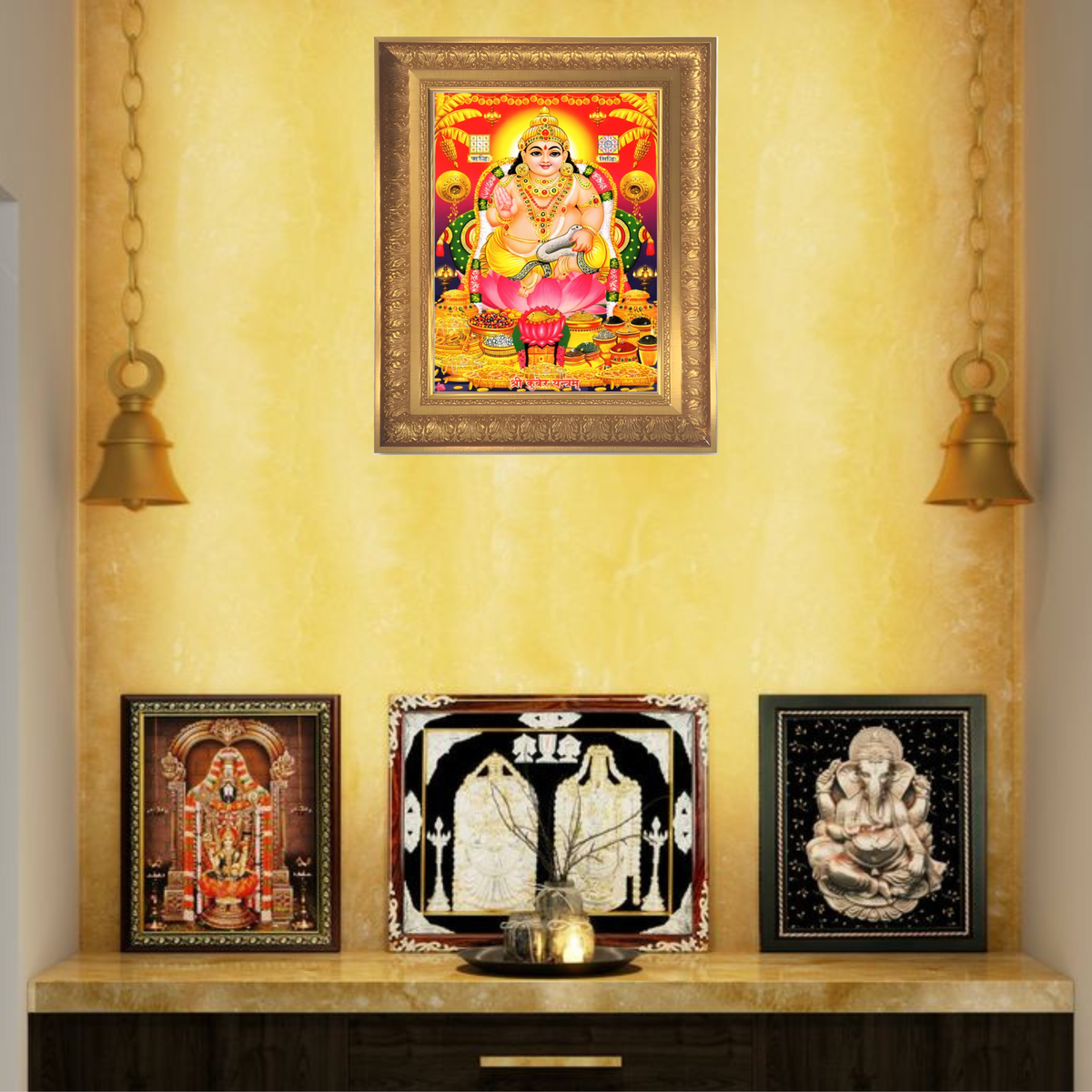 Premium Lord Kubera Wall Art – Shri Kuber Yantra Wealth God Hindu Photo Frame