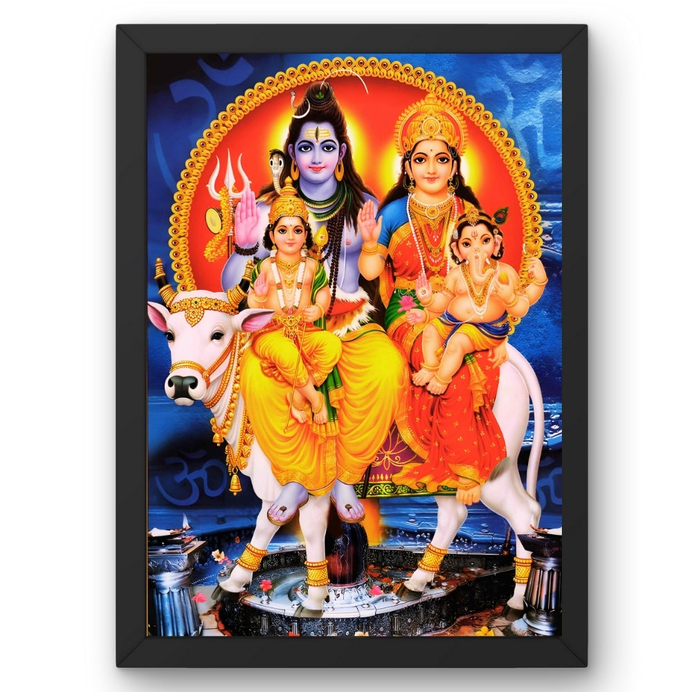 Shiva Parivar Wall Art – Lord Shiva, Goddess Parvati, Ganesha & Kartikeya Hindu God Photo Frame