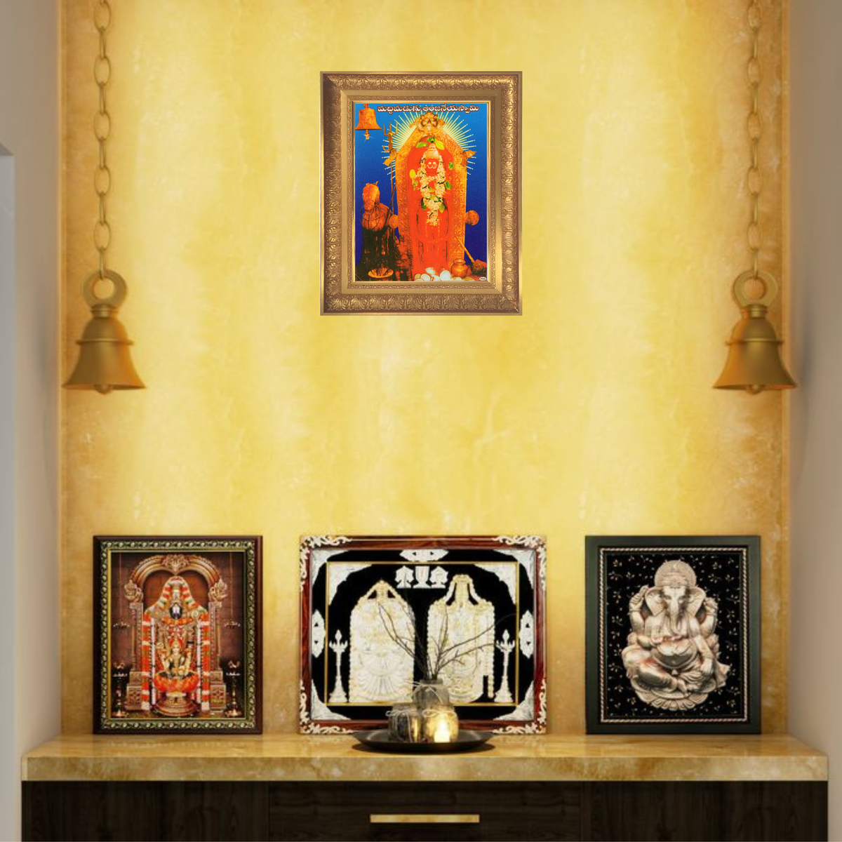 Premium Maddimadugu Anjaneya Swamy Wall Art – Lord Hanuman Maddimadugu Temple Hindu God Devotional Photo Frame