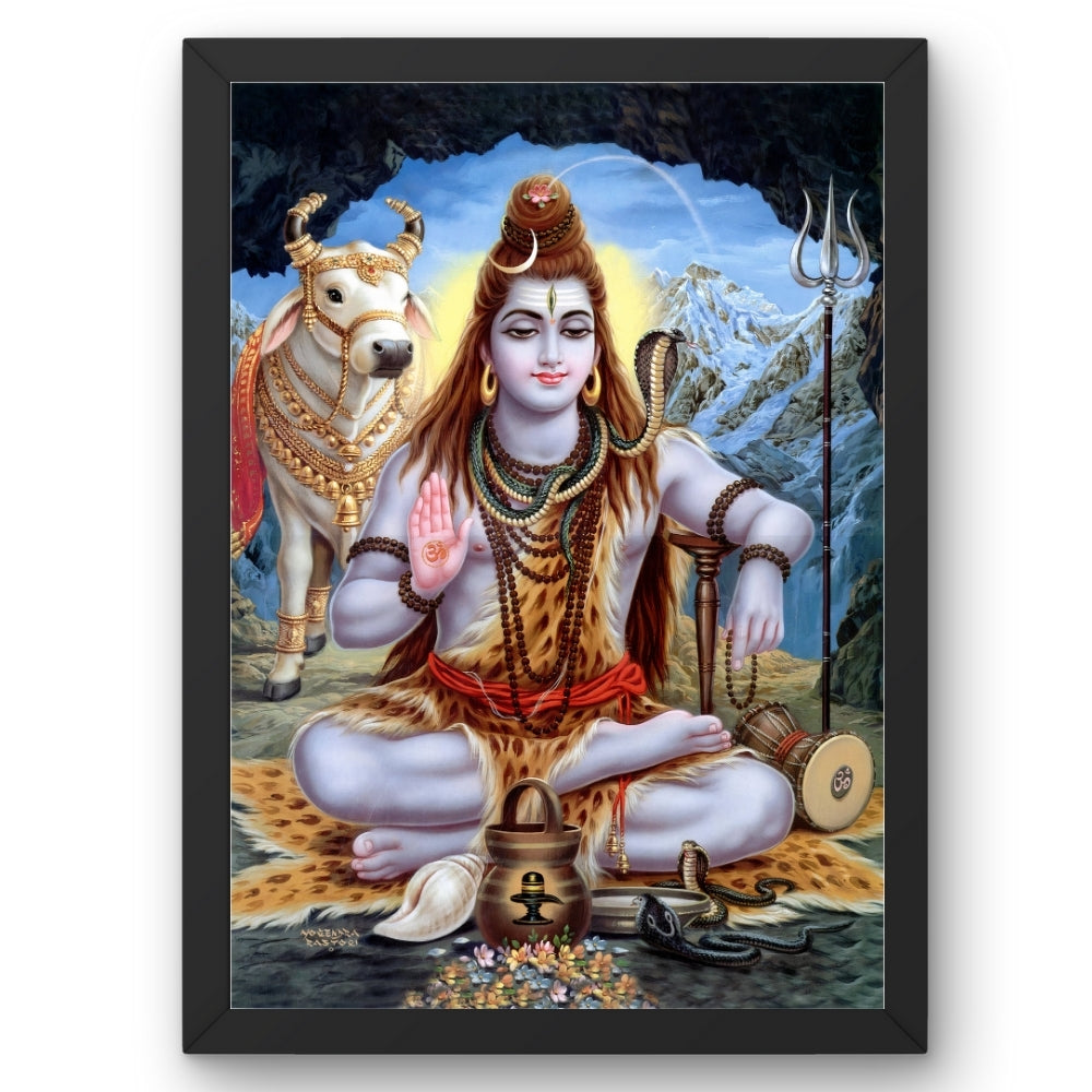 Lord Shiva Wall Art – Mahadev Shiva with Nandi Hindu God Photo Frame