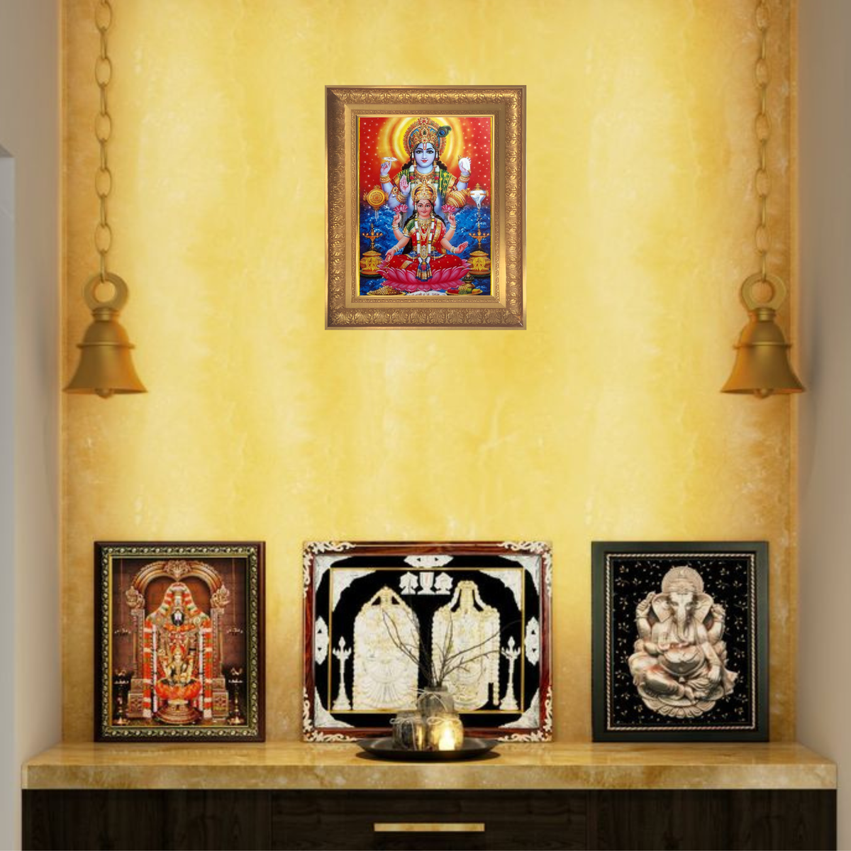 Premium Lord Vishnu Lakshmi Wall Art – Goddess Lakshmi & Lord Vishnu Hindu God Photo Frame | Spiritual Home Décor